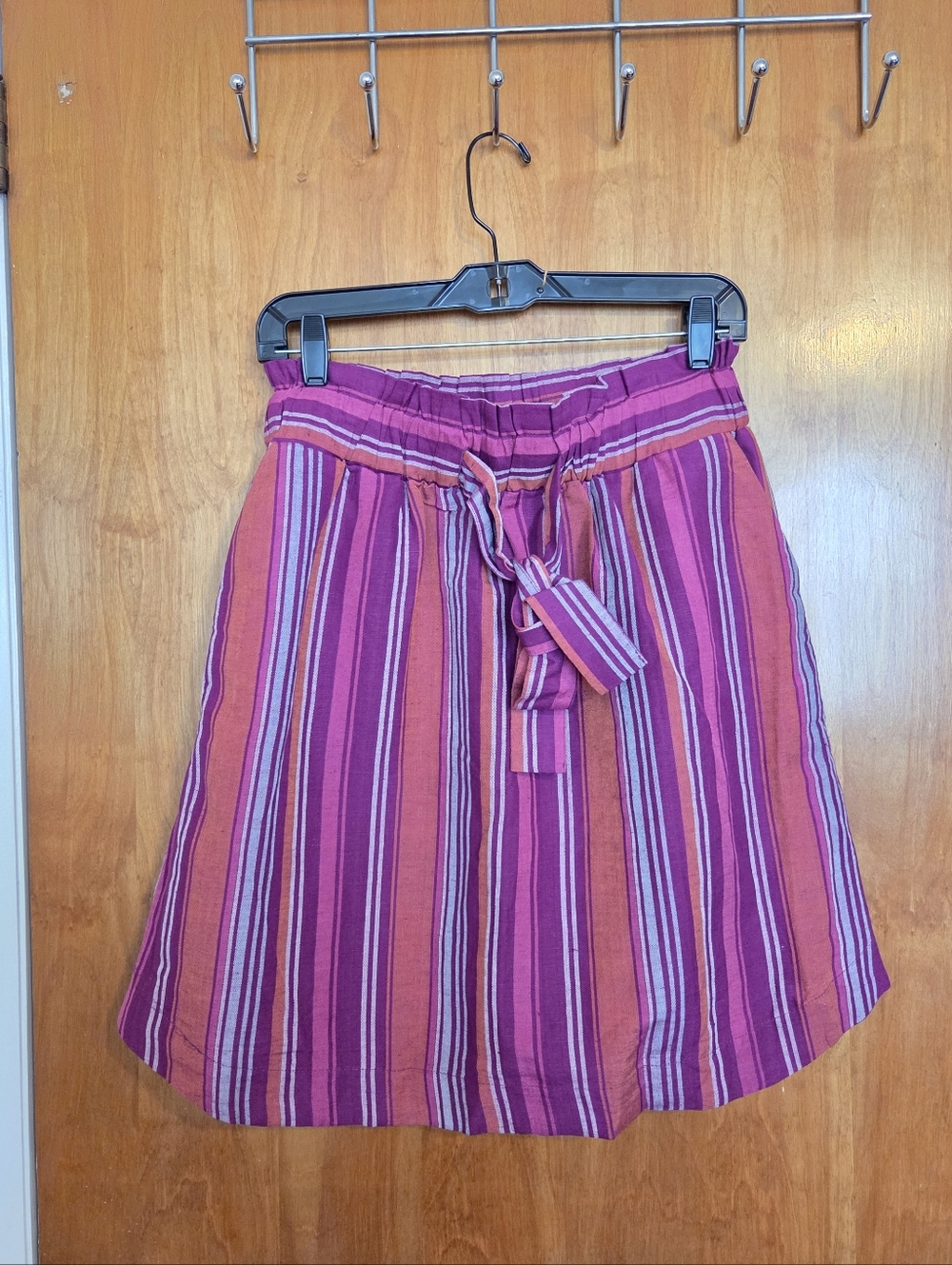 A New Day Pink and Purple Striped Tie-Waist A-Line Skirt